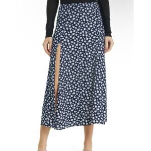 Reformation Zoe Midi Skirt Navy Blue White Floral Size 10 EUC